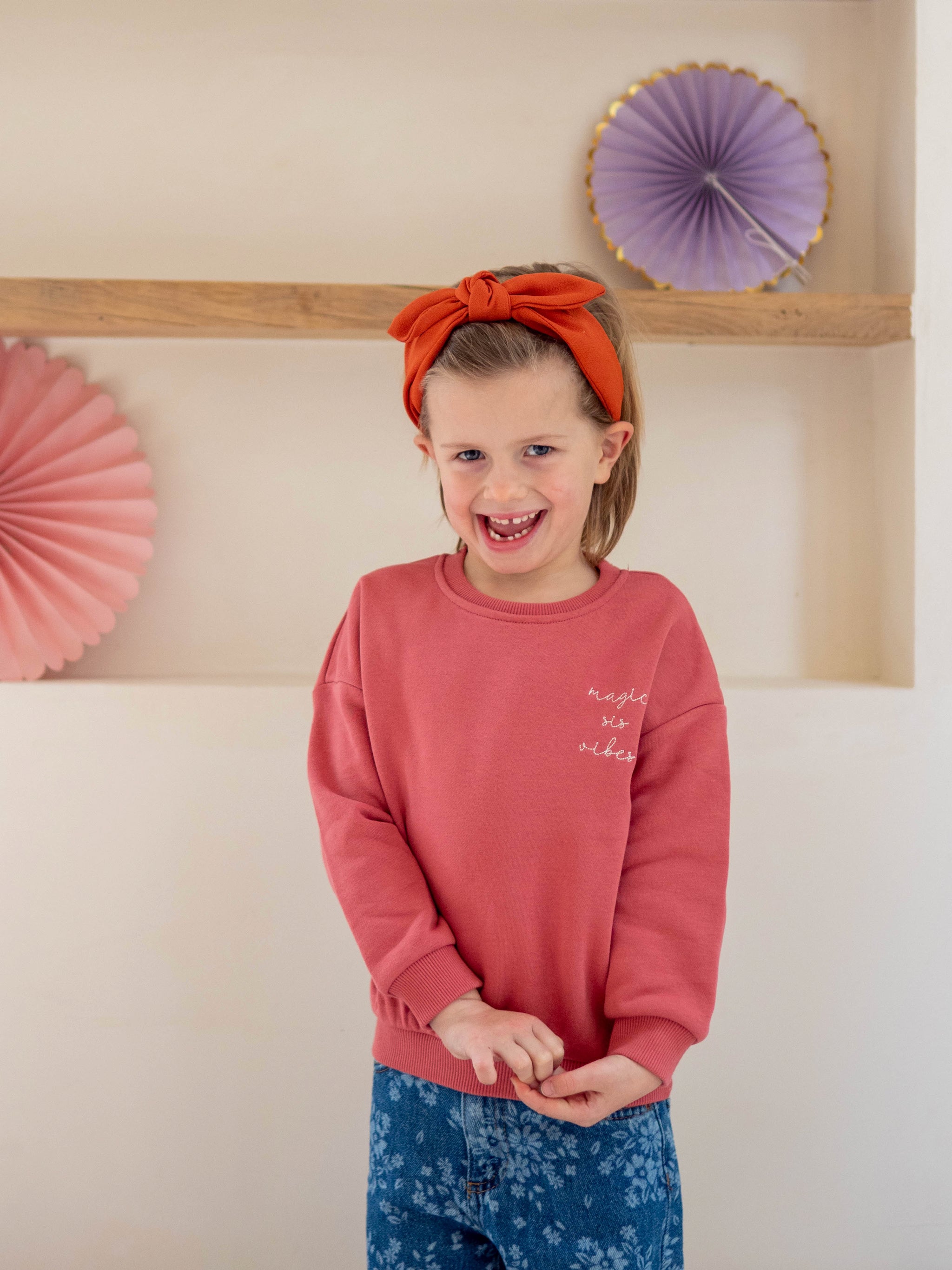 Ella and Rapha Mini Loose Fit felpa sweet raspberry cotone
