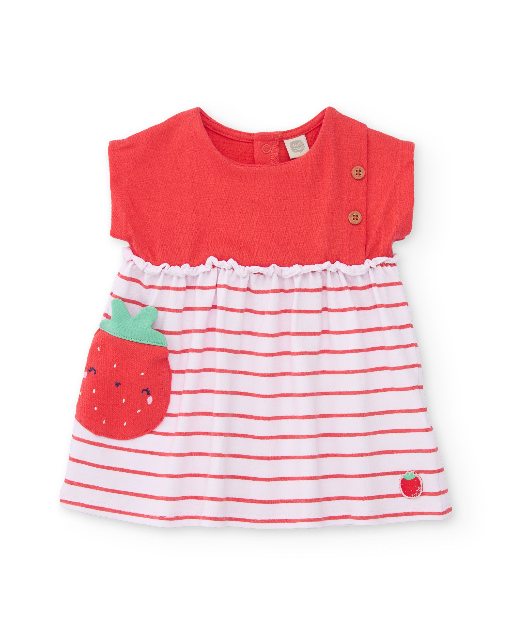 Tuc Tuc vestito neonata tasca fragola rosso con mutandina