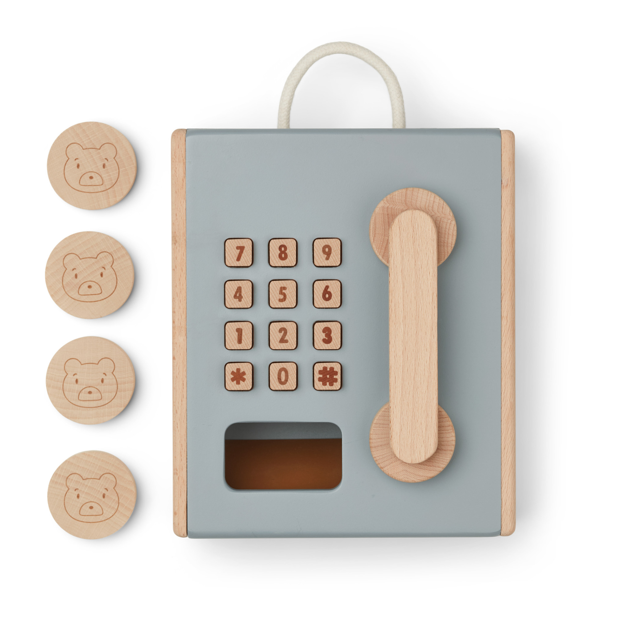 Liewood Rufus Coin Telephone gioco infilo legno blu 12 mesi+