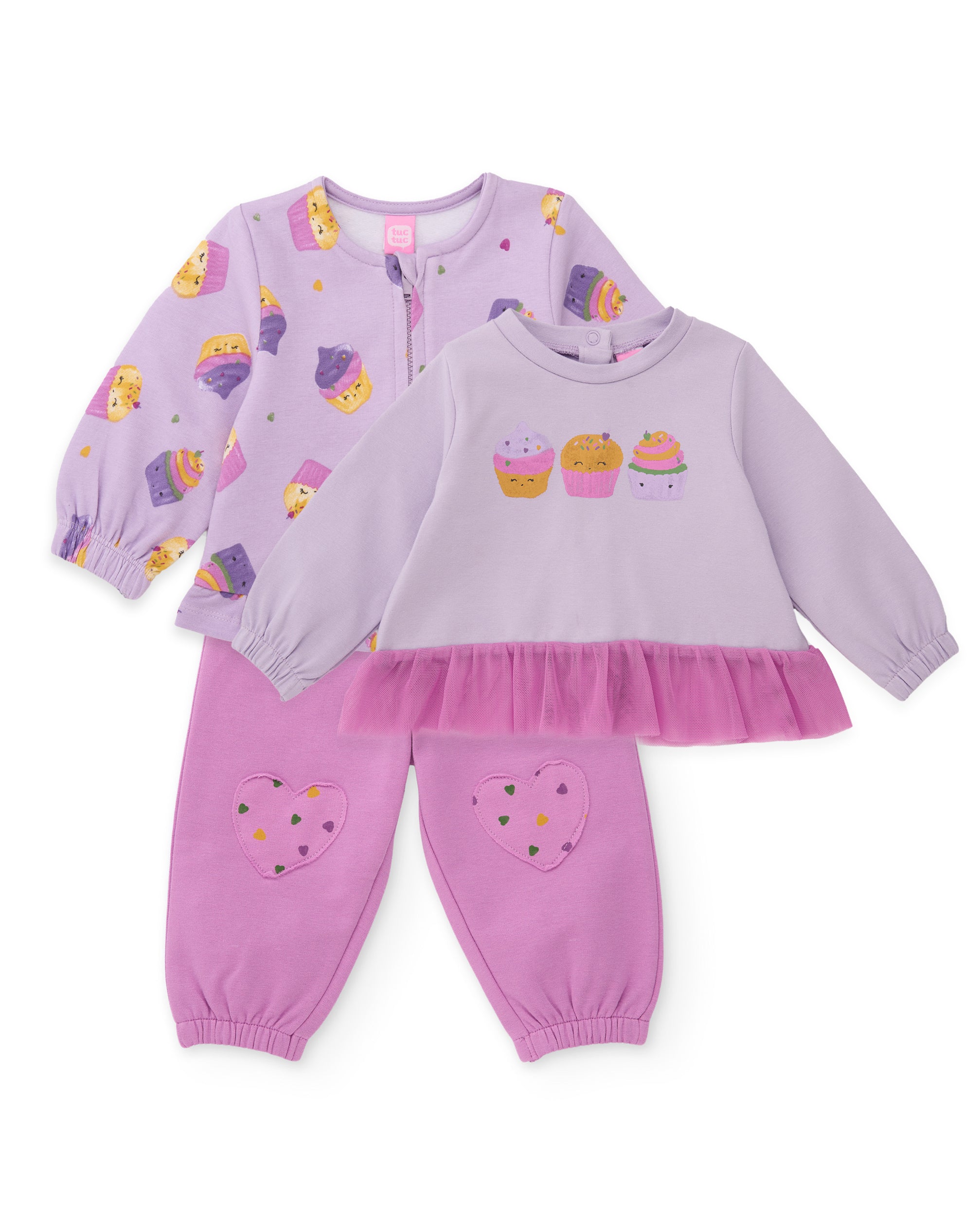 Tuc Tuc Completino Neonata 3 Pezzi Lilla Cupcake