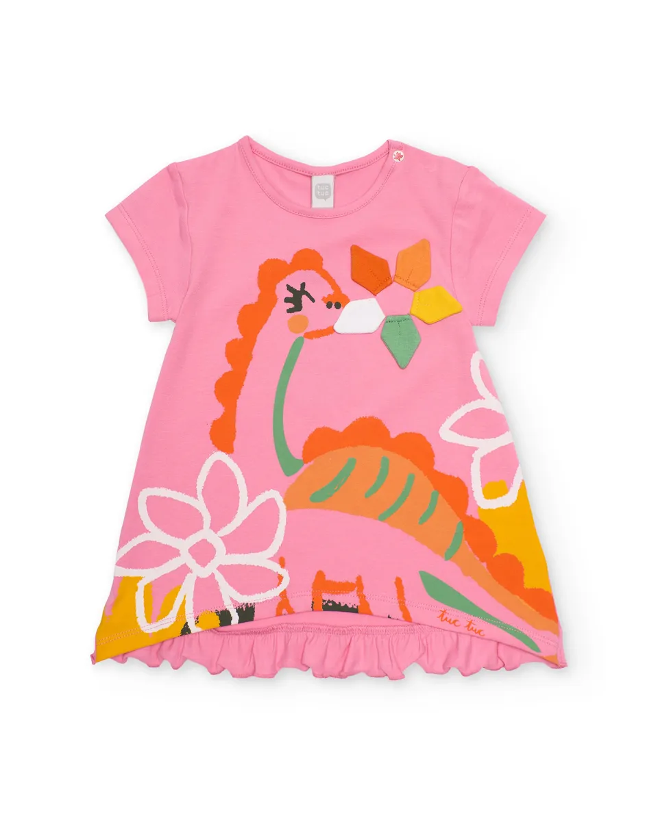 Tuc Tuc vestito bimba rosa dinosauro con volant