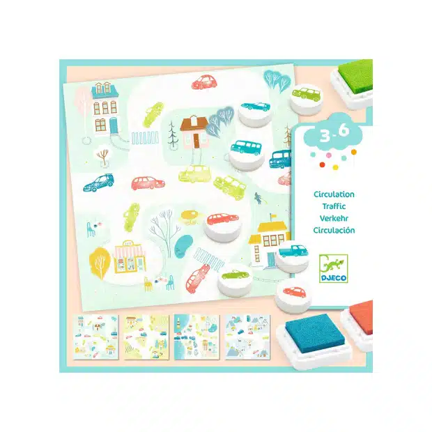 Djeco Traffic set timbri veicoli 7 pezzi 3 anni