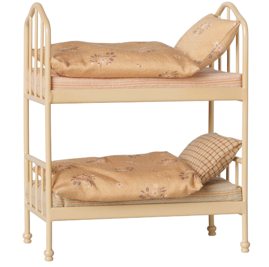 Maileg letto a castello beige per topolini con materassi