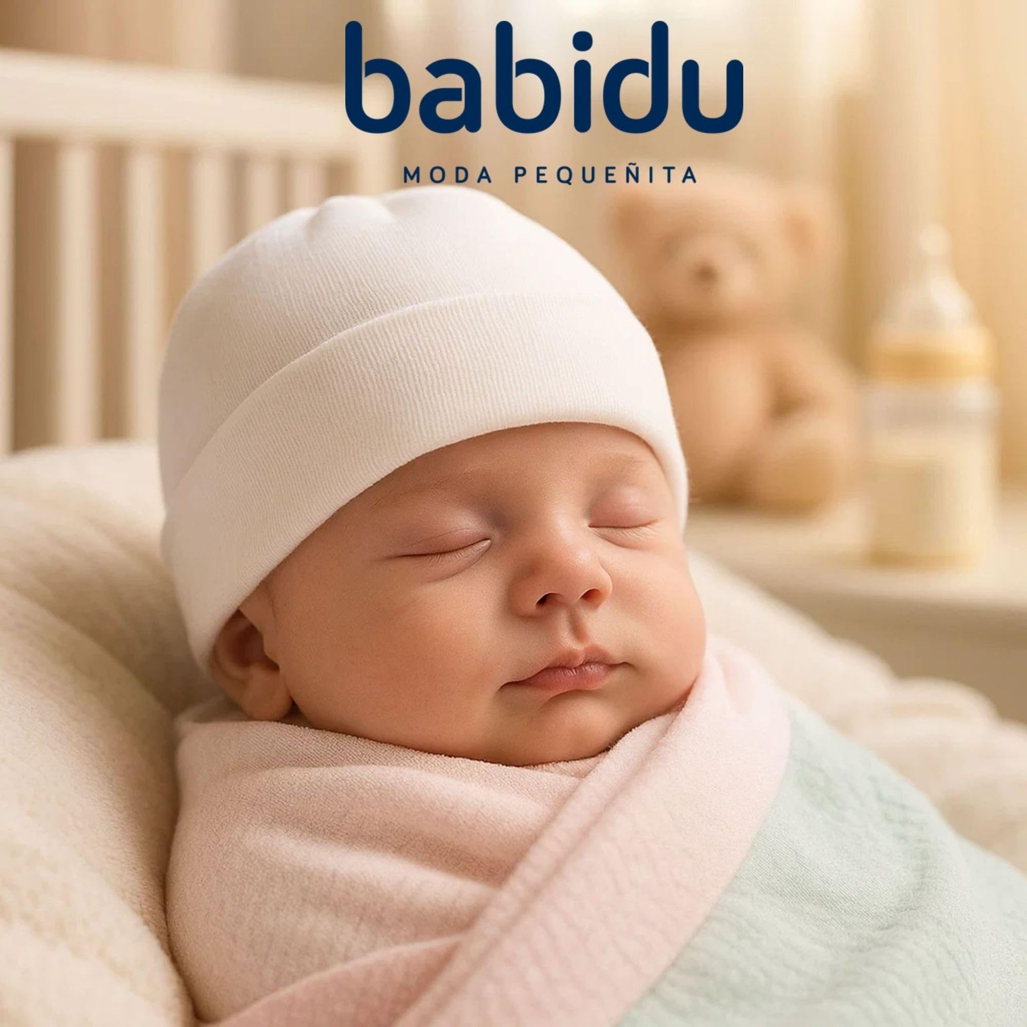 Babidu cappellino neonato cotone bianco ipoallergenico