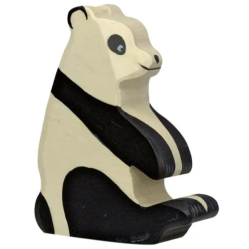 Holztiger Panda Seduto figura in legno massello dipinto a mano