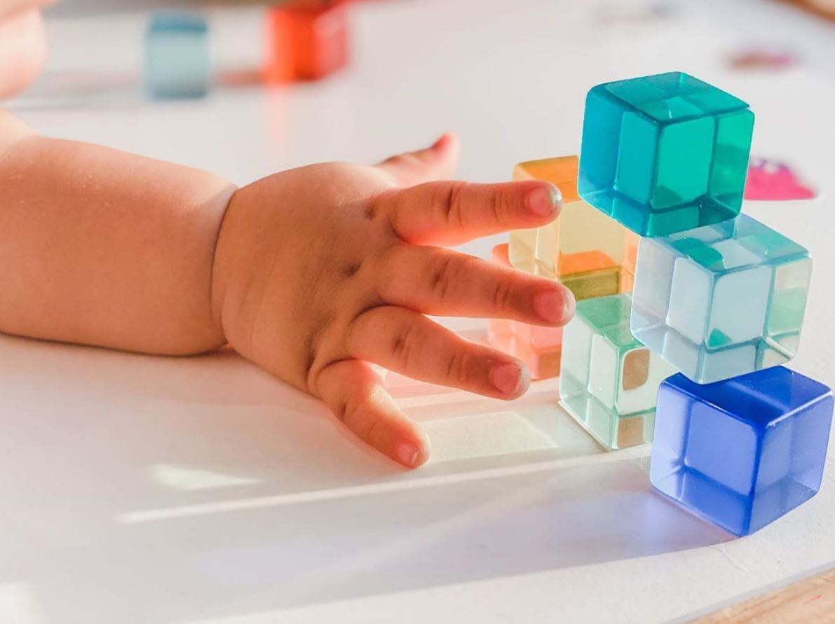 Bauspiel 100 cubi acrilici costruzioni con vassoio