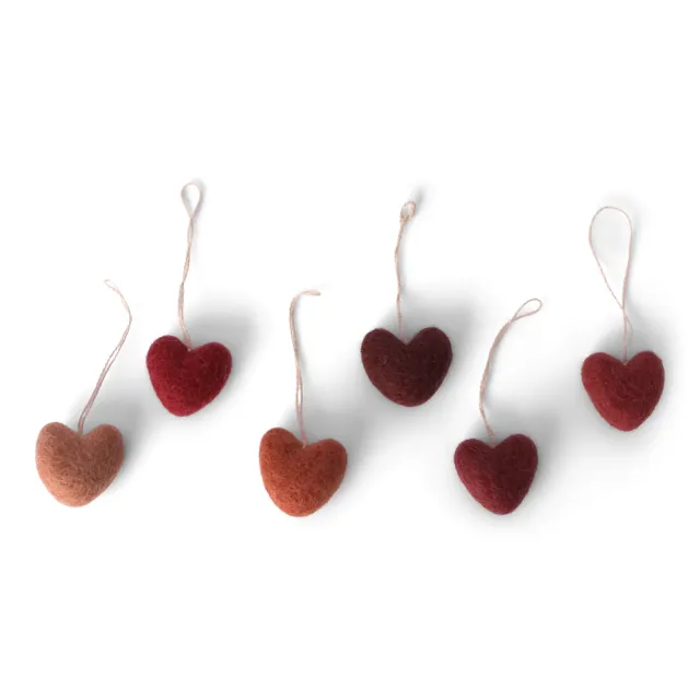 Gry & Sif Cuori Rossi Pendenti Feltro 6 Pezzi
