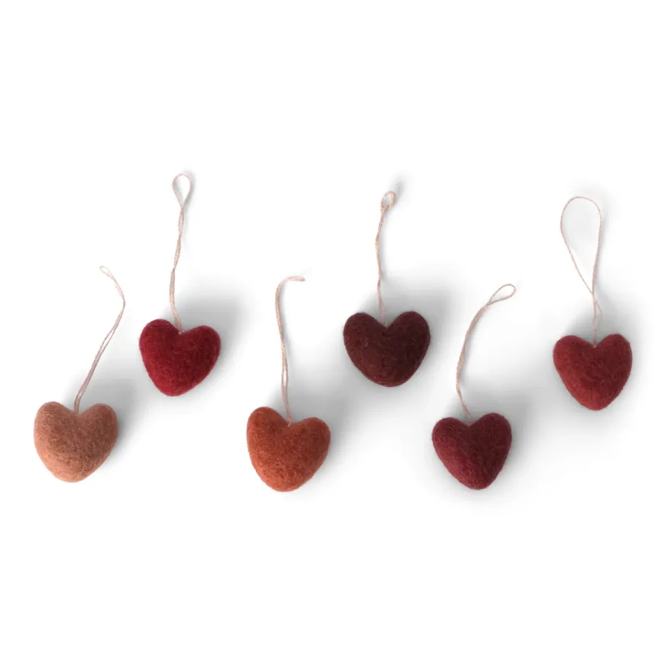Gry & Sif Cuori Rossi Pendenti Feltro 6 Pezzi