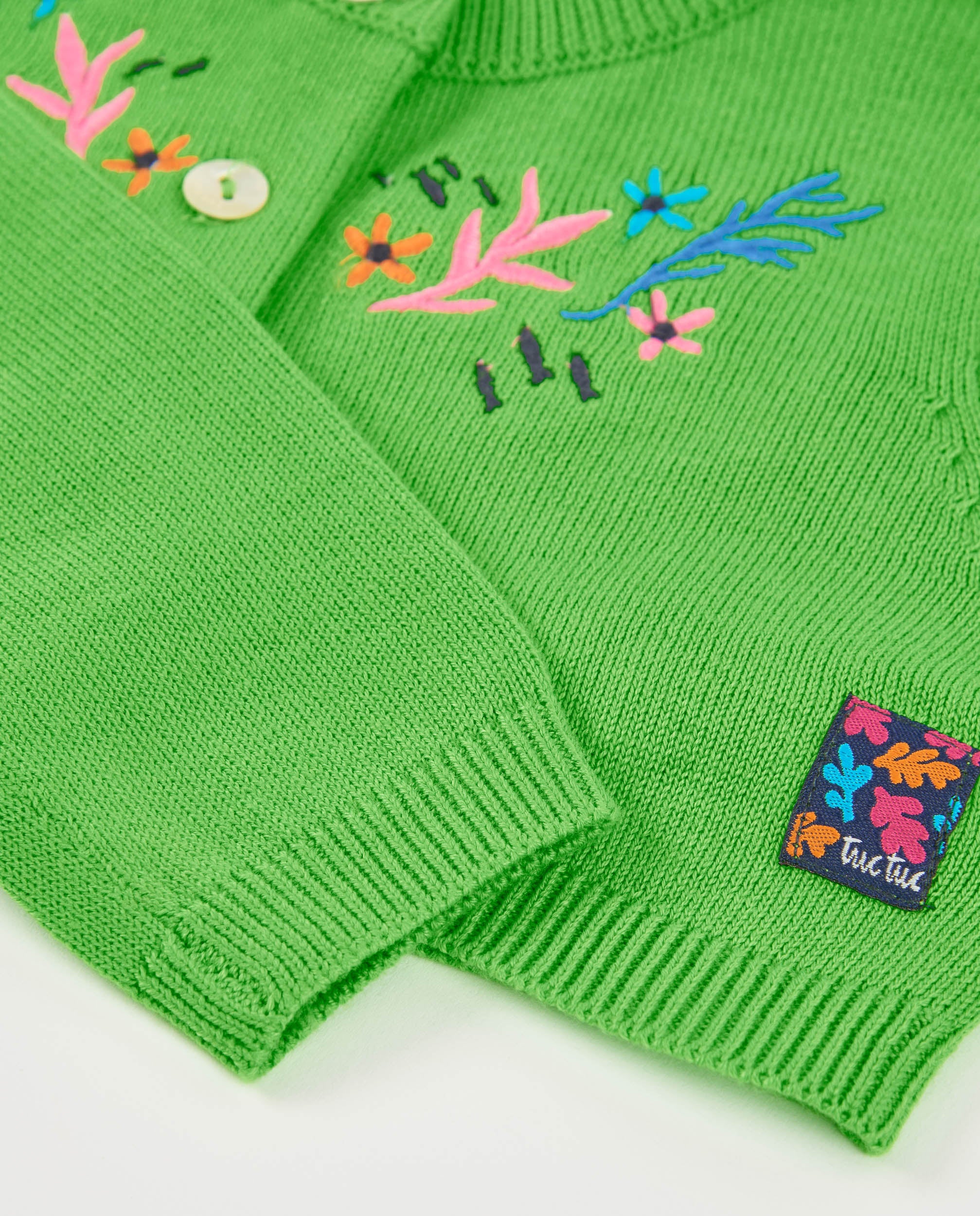 Tuc Tuc cardigan bambina bolero verde ricamo bottoni