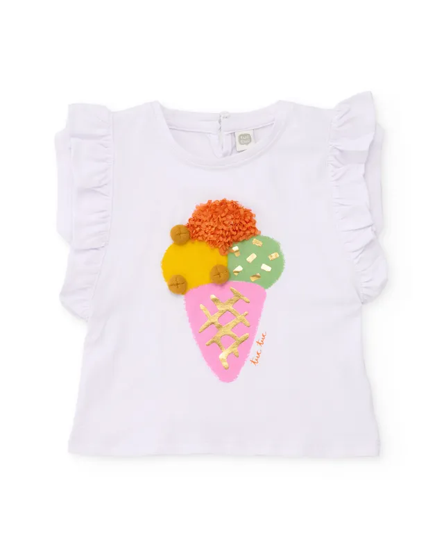 Tuc tuc maglietta bambina bianca gelato maniche volant