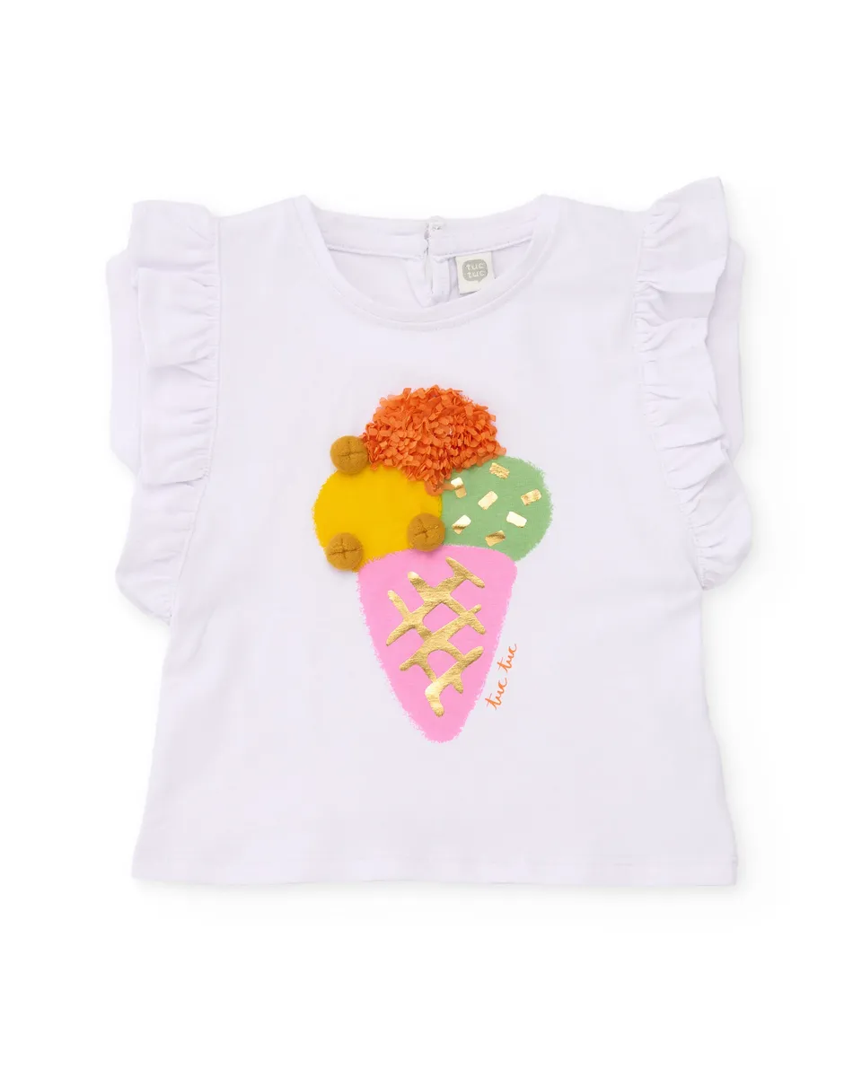 Tuc tuc maglietta bambina bianca gelato maniche volant