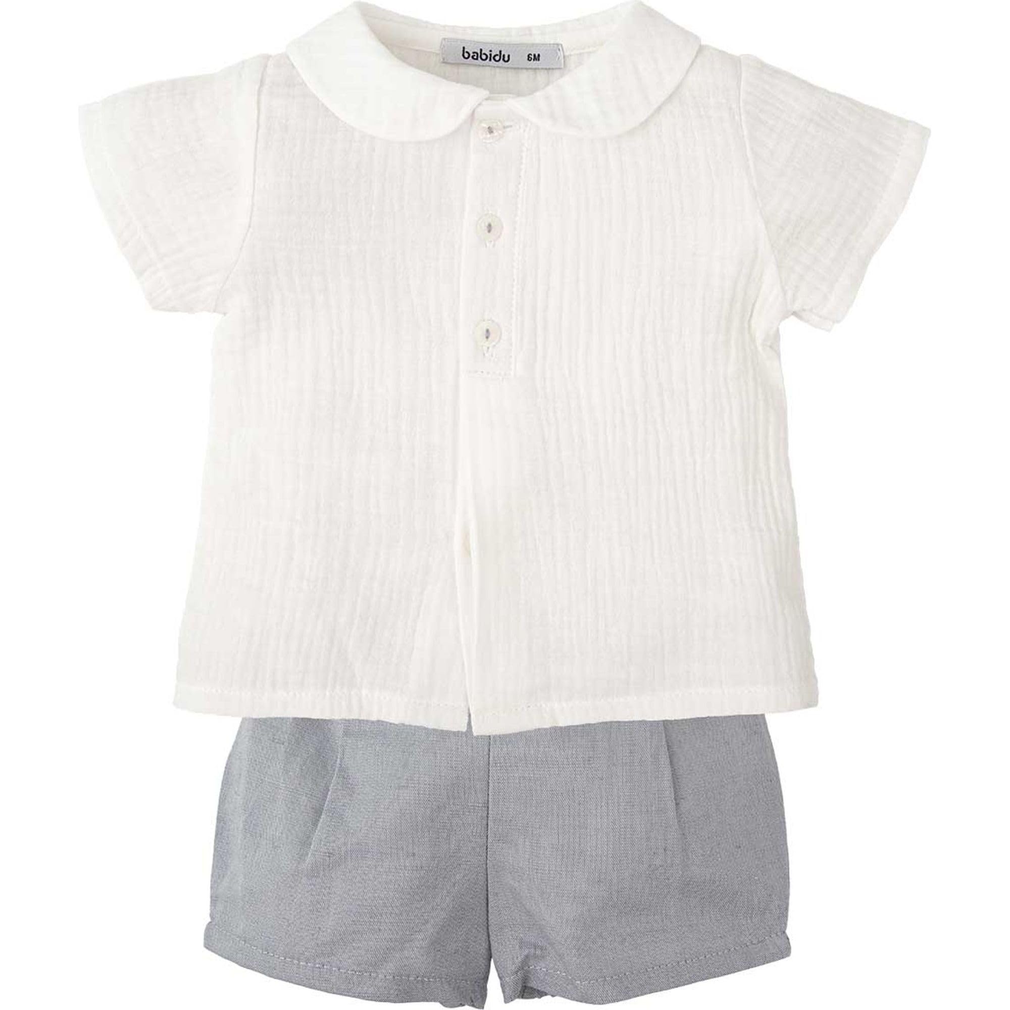 Babidu completino camicia bianca grigio 9 mesi cotone