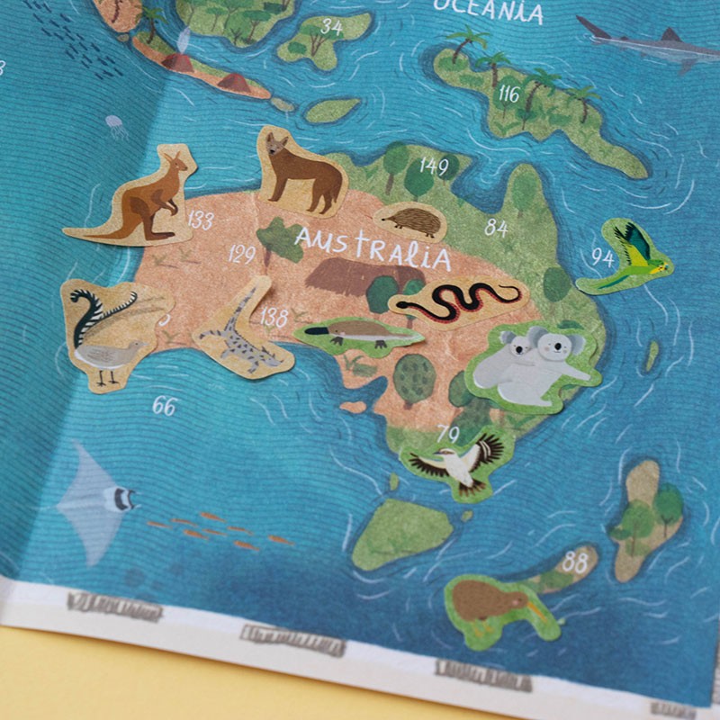 Londji Animal World Poster Mappa con 165 Adesivi Animali