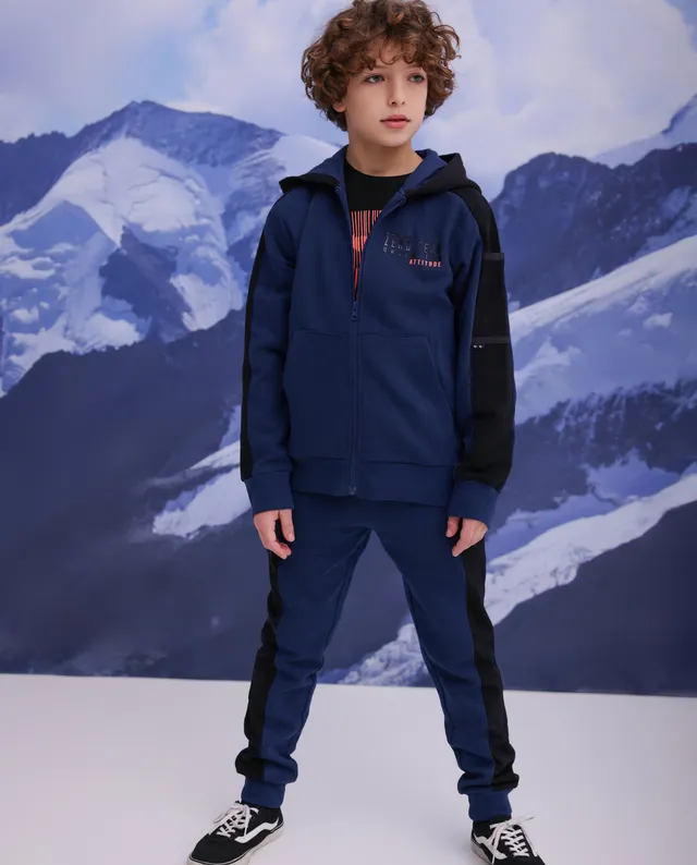 Tuc tuc pantalone tuta bambino blu navy inserti neri felpa