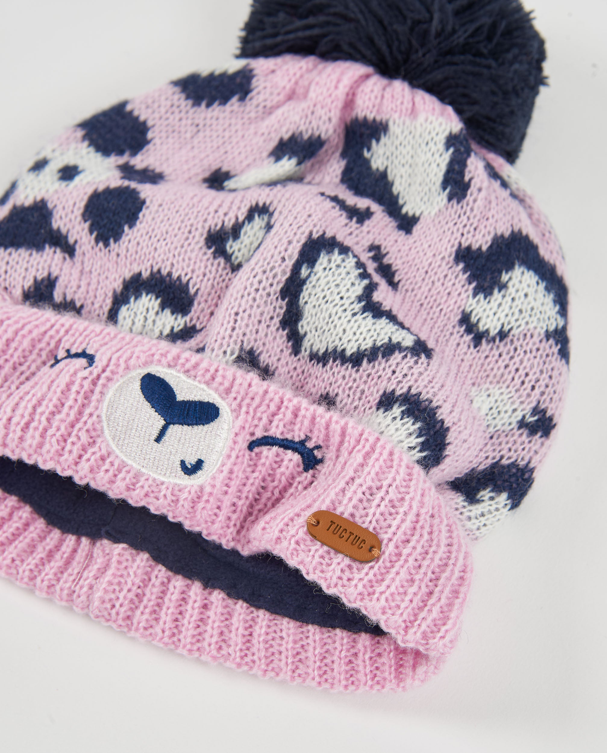 Tuc Tuc Set Cappello e Scaldacollo Rosa Animalier Maglia