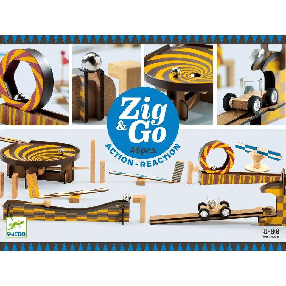 Djeco Zig & Go Wroom pista biglie legno 45 pezzi