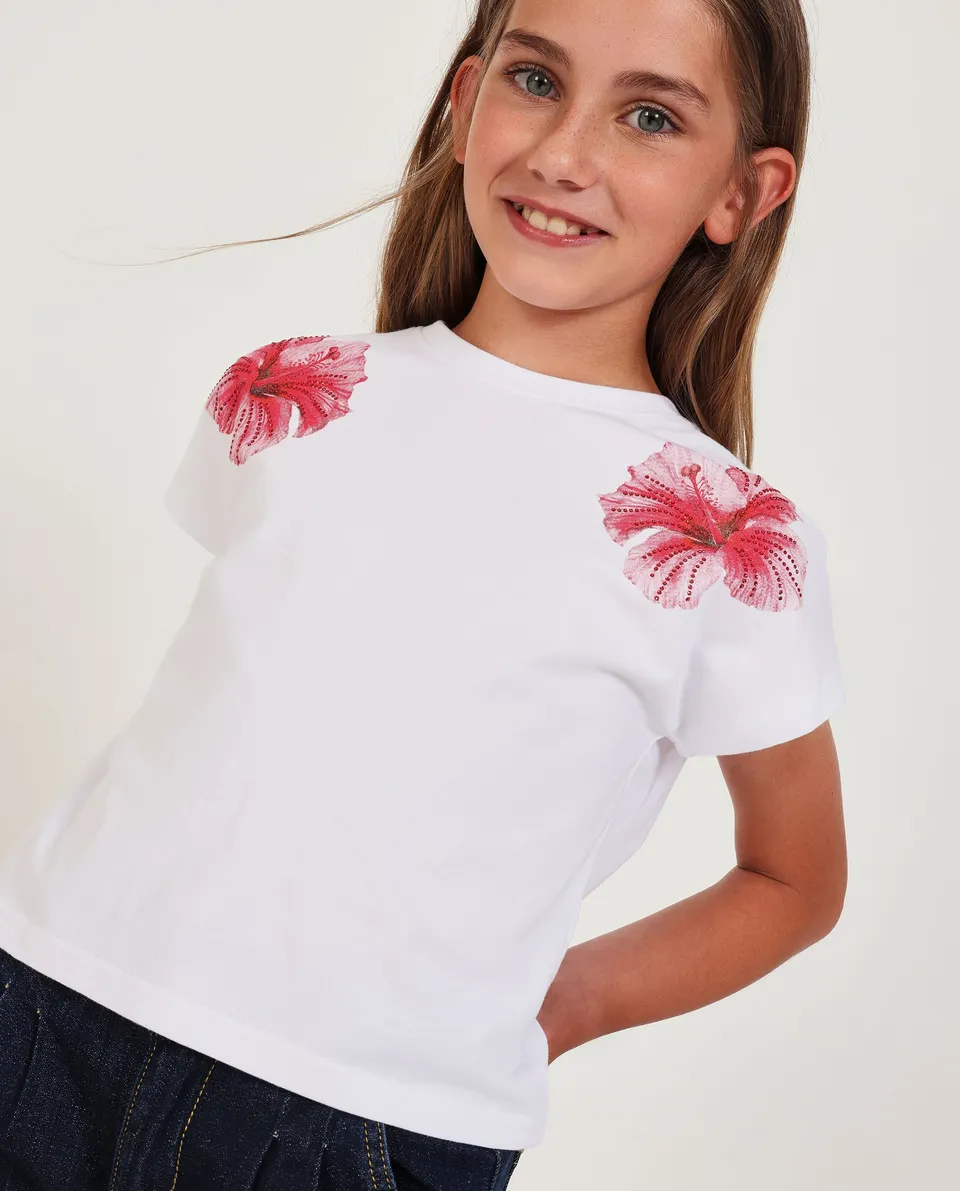 Tuc Tuc maglietta bambina bianca maniche corte fiori