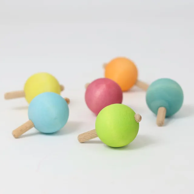 Grimm's Set 6 trottole arcobaleno pastello in legno