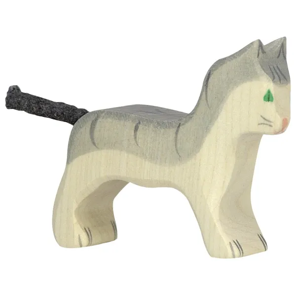 Holztiger Gatto tigrato figura legno dipinta a mano