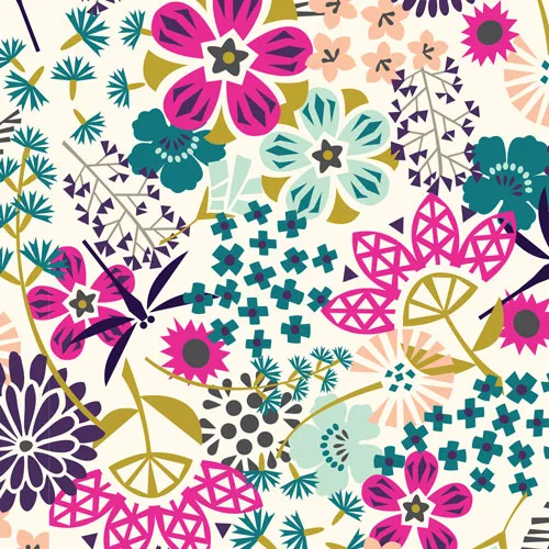 Cloud9 Fabrics Way of Flowers tessuto cotone organico fiori