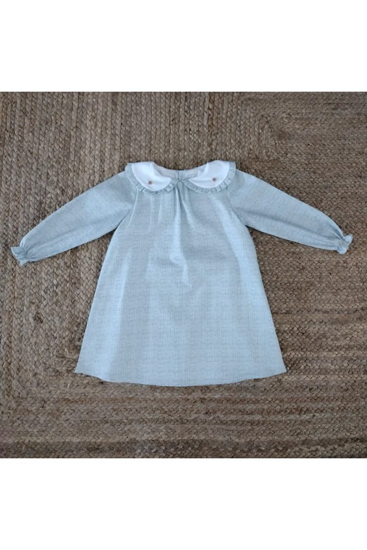 Mebi abito bambina vichy verde menta collo ricamato cotone