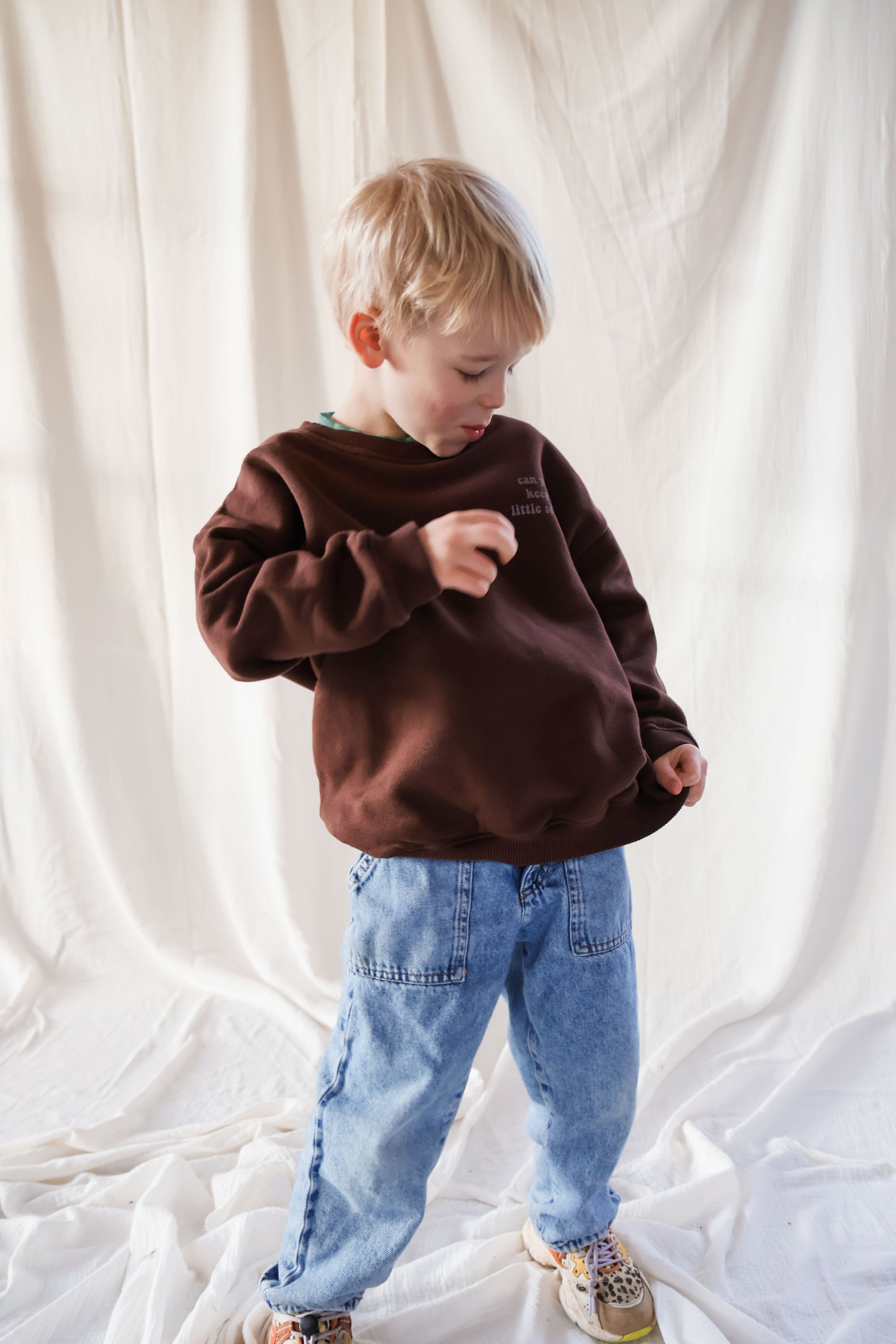 Ella and Rapha I Adore You felpa marrone loose fit bimbi