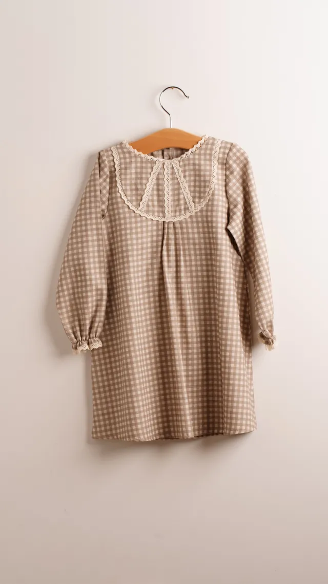 Mebi Vichy Beige vestito bambina cotone