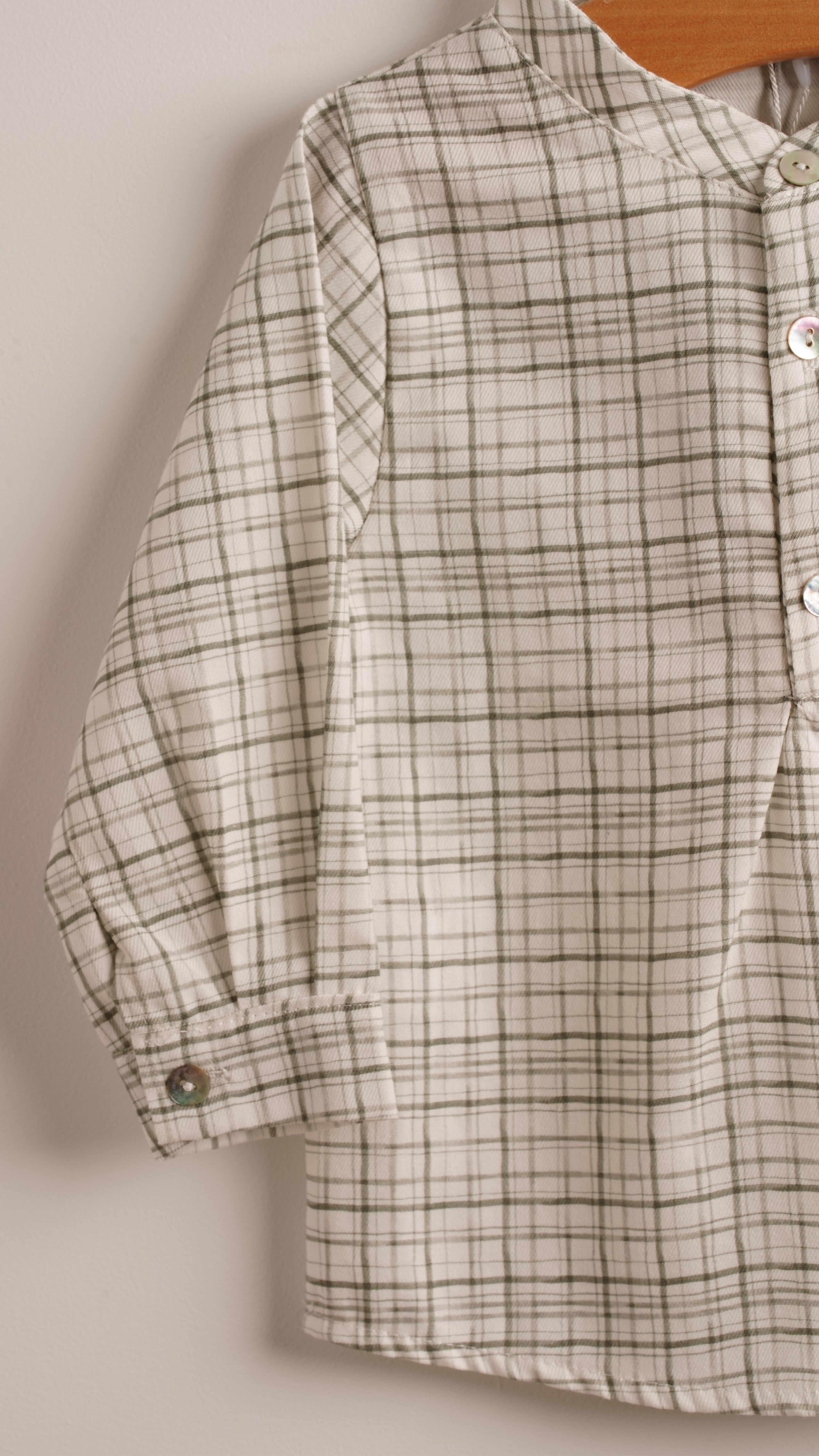 Mebi camicia a quadri bambino cotone beige verde