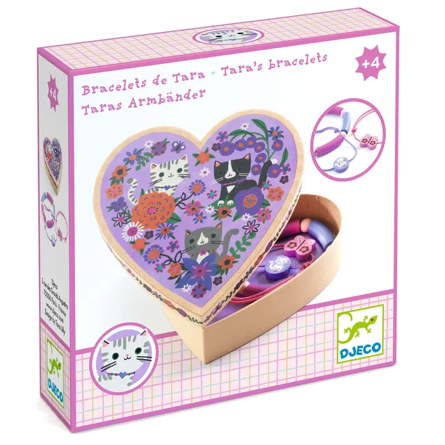 Djeco Tara cofanetto cuore kit 3 braccialetti gatto
