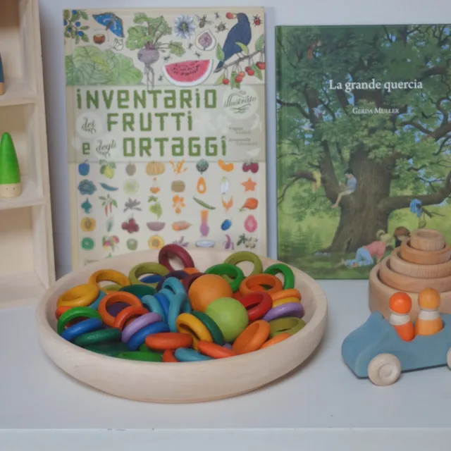 Ciotola rotonda legno naturale 30 cm contenitore Montessori