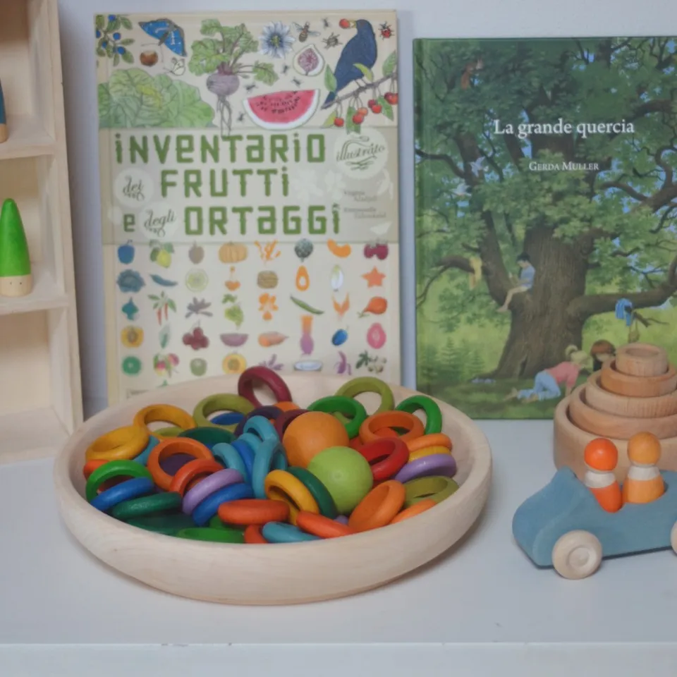 Ciotola rotonda legno naturale 30 cm contenitore Montessori