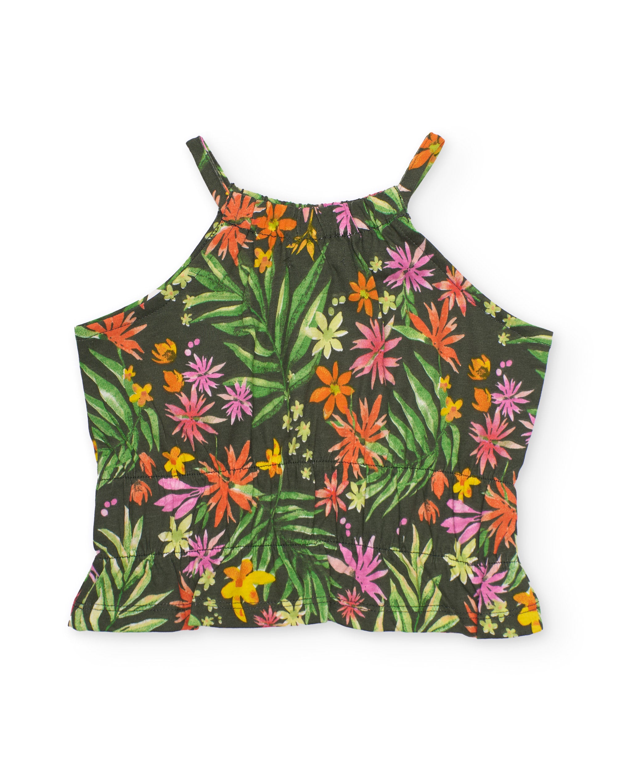 Tuc Tuc top bambina verde fiori con arricciatura