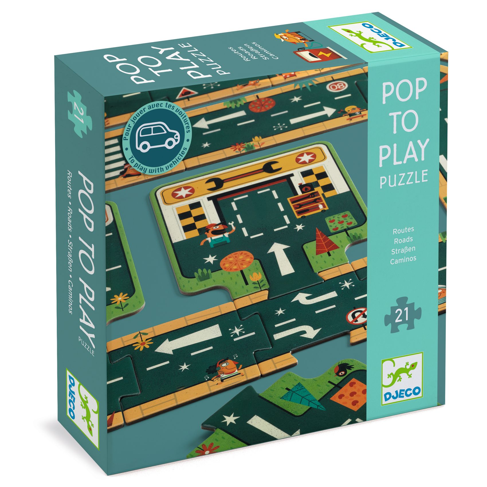 Djeco Pop to Play Roads puzzle pista 21 pezzi gigante