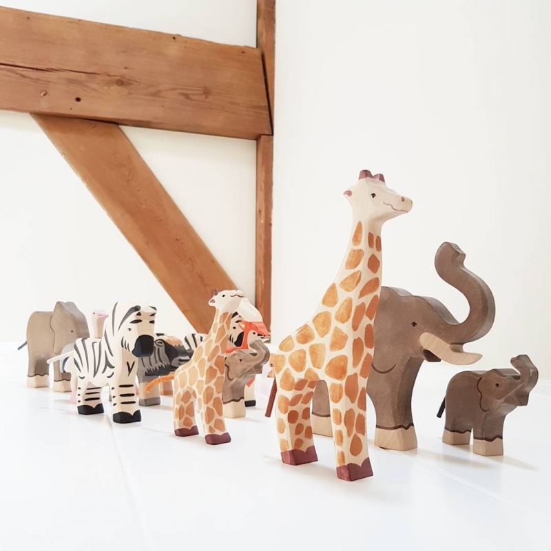 Holztiger Zebra piccola figura in legno dipinta a mano