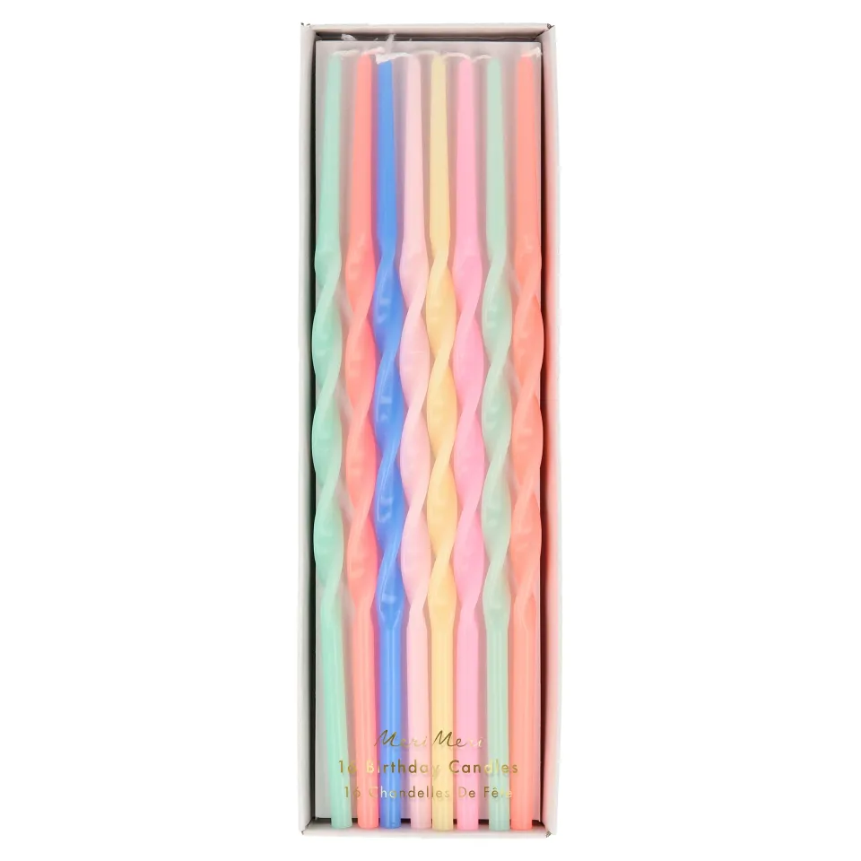 Meri Meri Long Mixed Twisted candele torta 16 pezzi colori