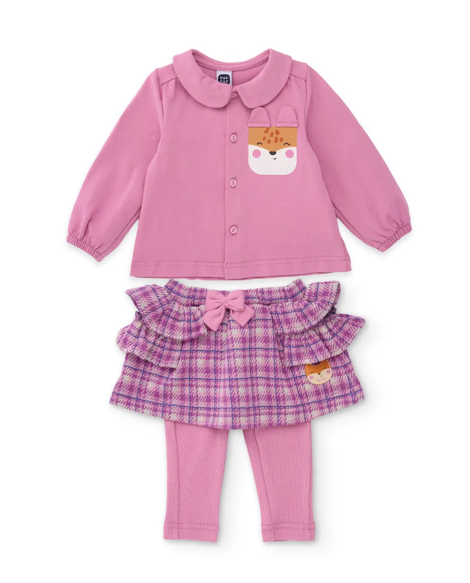 Tuc tuc set maglina neonata rosa gonna scozzese