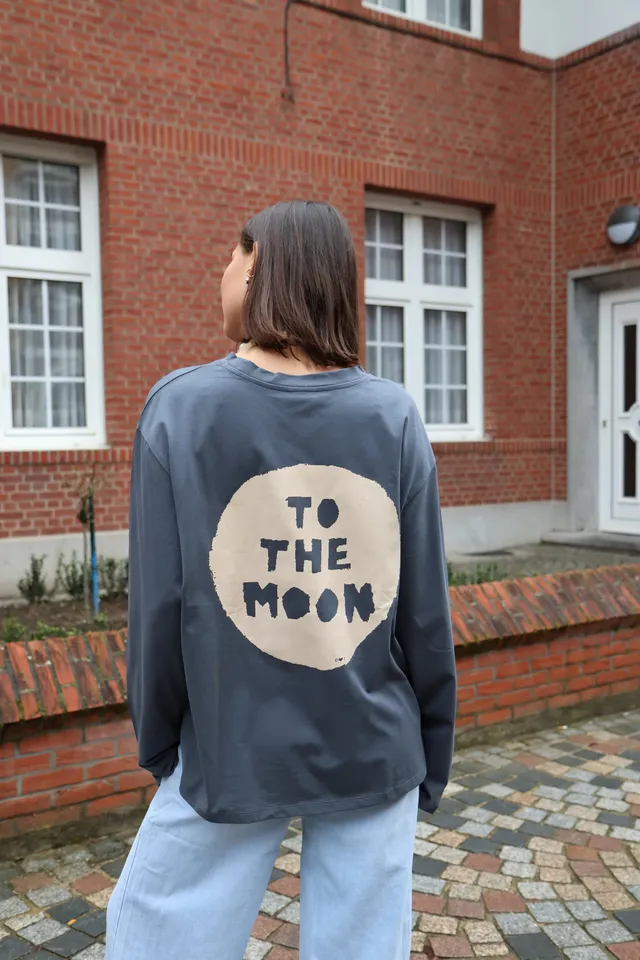 Ella and Rapha To The Moon t-shirt maniche lunghe grigia cotone