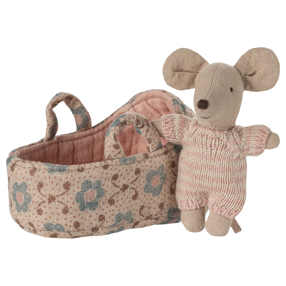 Maileg Baby Mouse pupazzo topino con culla rosa