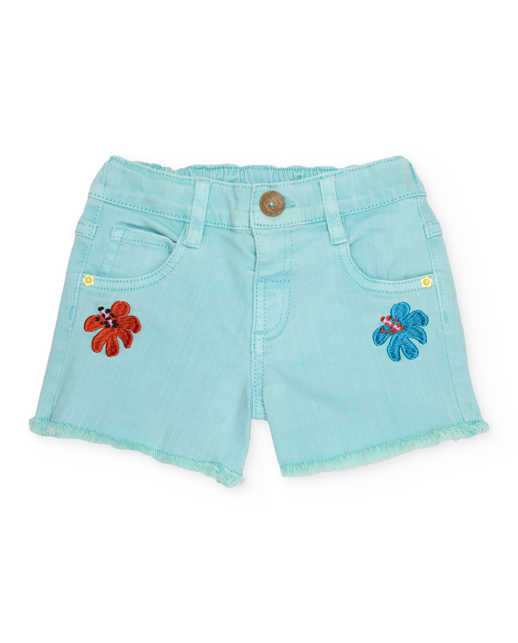 Tuc Tuc shorts denim turchese ricamo floreale