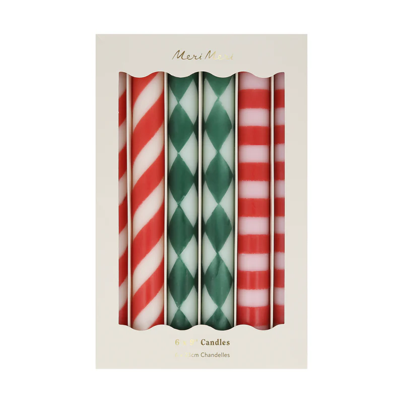 Meri Meri Festive Stripe candele tavolo set 6 pezzi