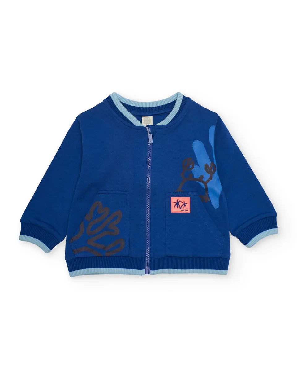 Tuc Tuc Felpa Bimbo con Zip Blu Navy Stampa Mare