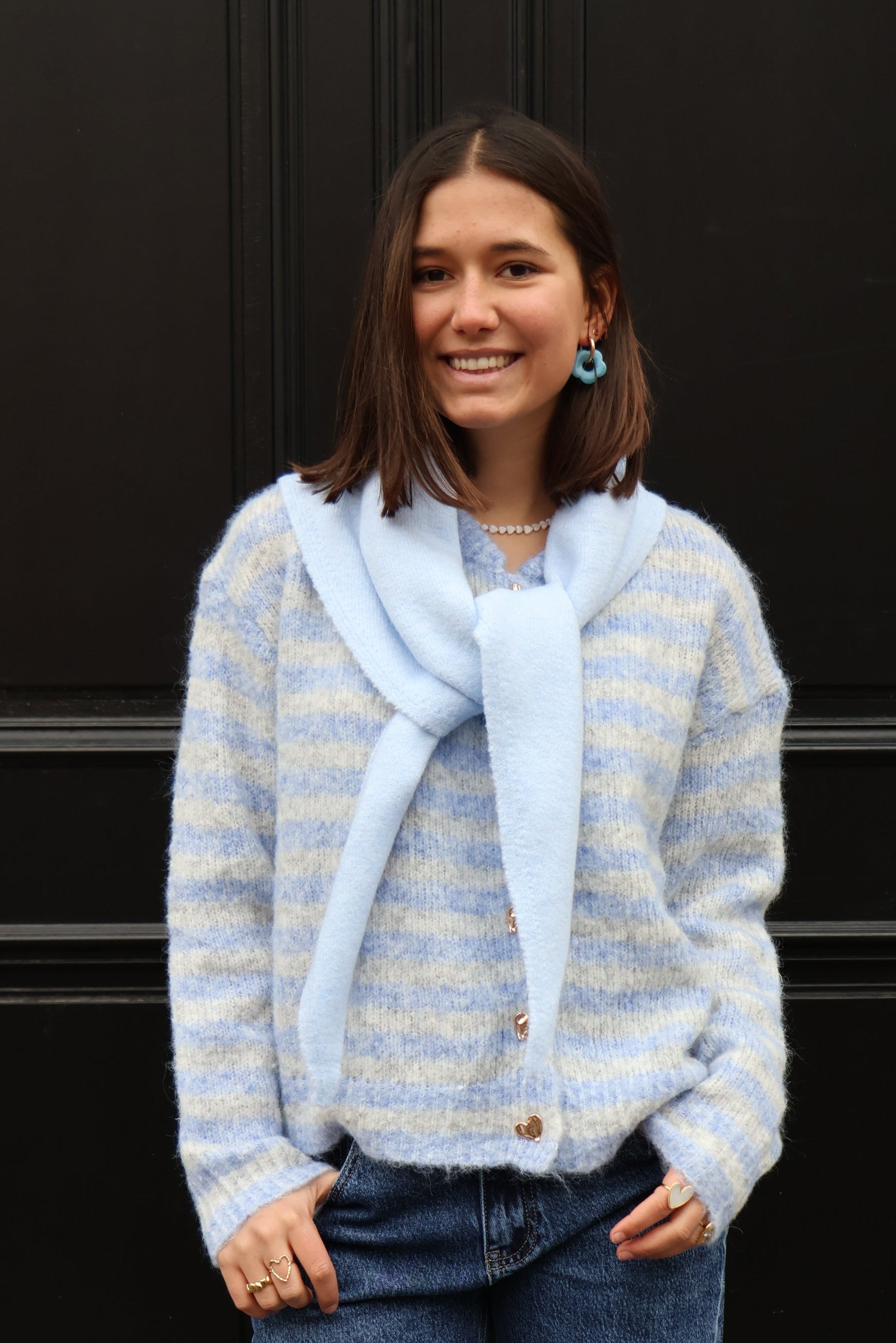 Ella and Rapha Striped cardigan donna blu a righe