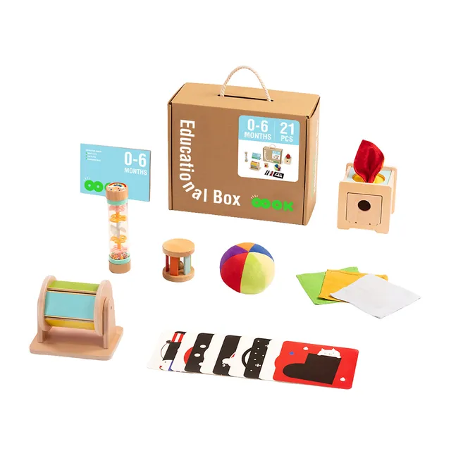 Tooky Toy Scatola Multisensoriale gioco 21 pezzi 0-6 mesi legno