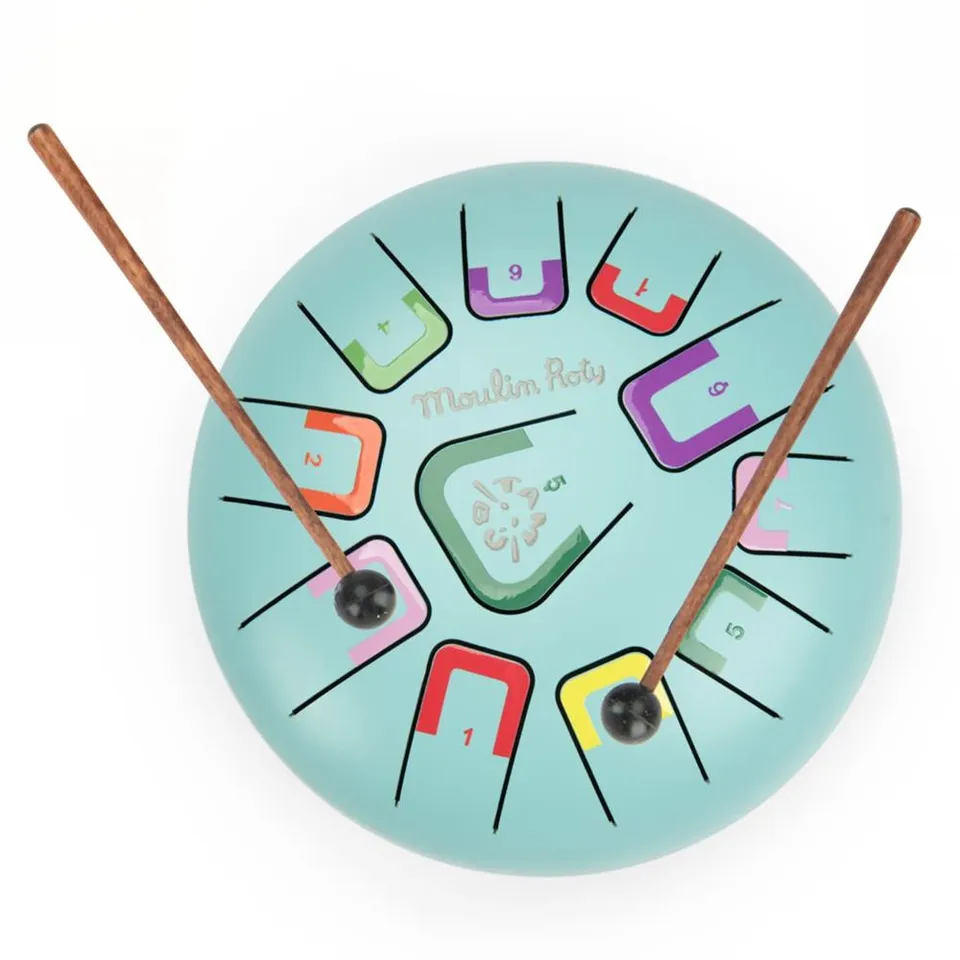 Moulin Roty Puce & Pilou Tongue Drum tamburo metallo 5 note