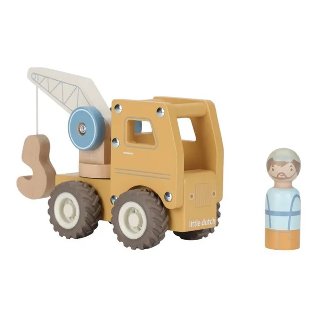 Little Dutch camion gru in legno con operaio gomme