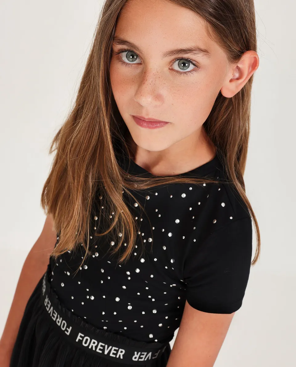 Tuc Tuc vestito bimba nero con strass Forever