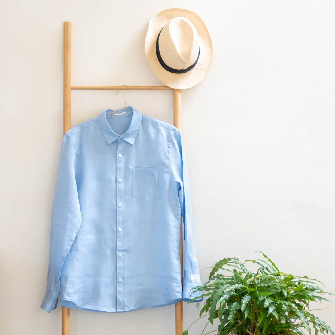 Ella and Rapha Sunrise camicia uomo azzurra lino
