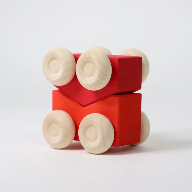 Grimms Set 2 Macchinine Impilabili Rosso legno