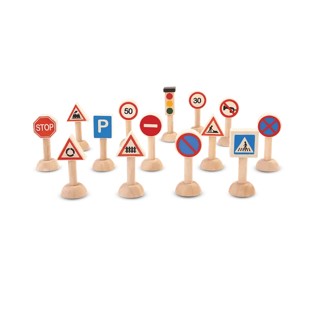 Plan Toys set segnali stradali legno 14 pezzi
