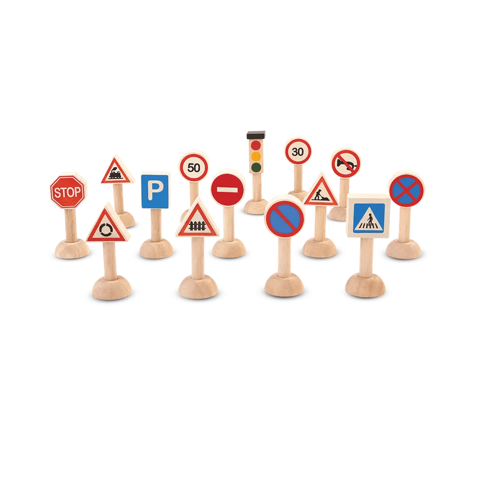 Plan Toys set segnali stradali legno 14 pezzi